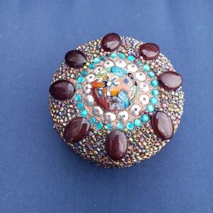 Handcrafted Beaded Jewelry Box with Turquoise and Brown Accents